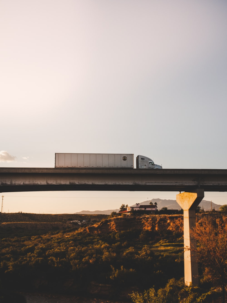 A truck crossing a flyover