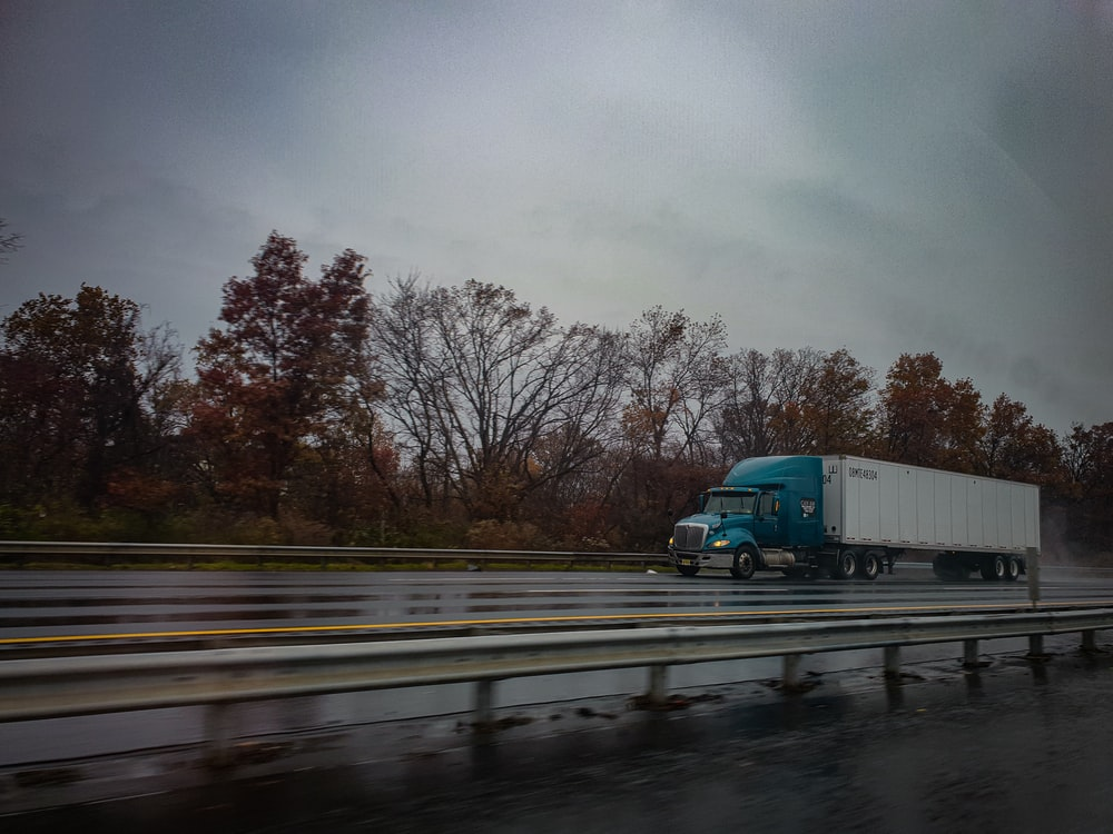  a truck speeding on the road 